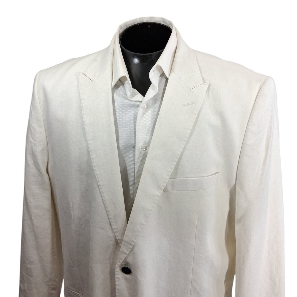 Irvine Park Blazer Mens 50R White Classic Linen Two Button Peak Lapel Sport Coat